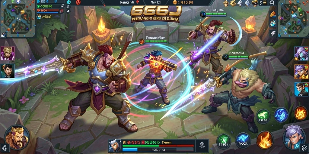 Gameplay seru di arena MOBA dengan karakter unik.