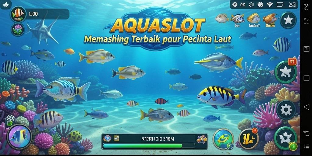 Menampilkan gameplay mendebarkan AQUASLOT dengan aksi memancing yang seru.