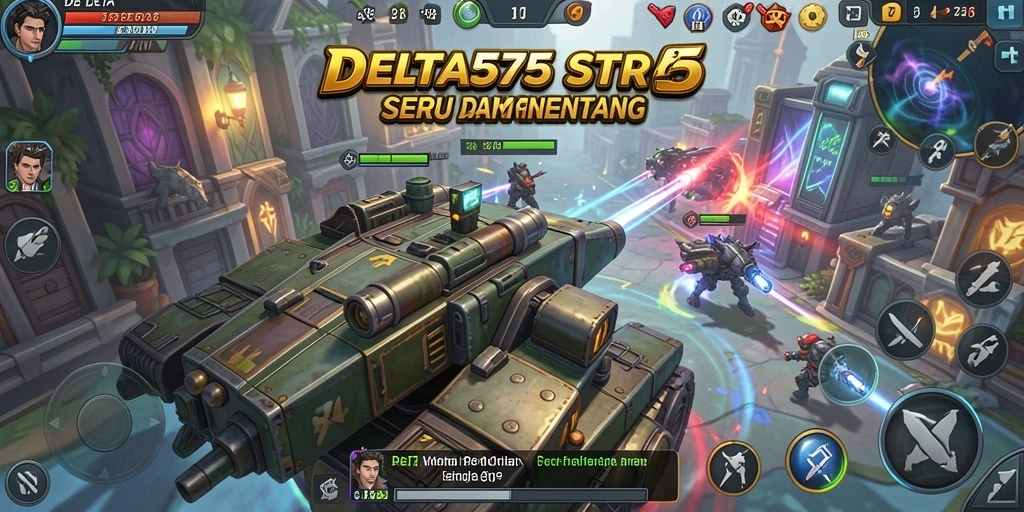 Screenshot gameplay DELTA575 menunjukkan intensitas pertempuran strategi yang mendebarkan.
