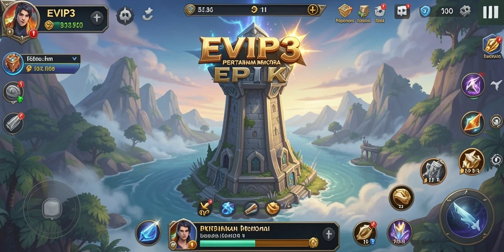 Screenshot gameplay EVIP3 menampilkan strategi menara yang mendebarkan.