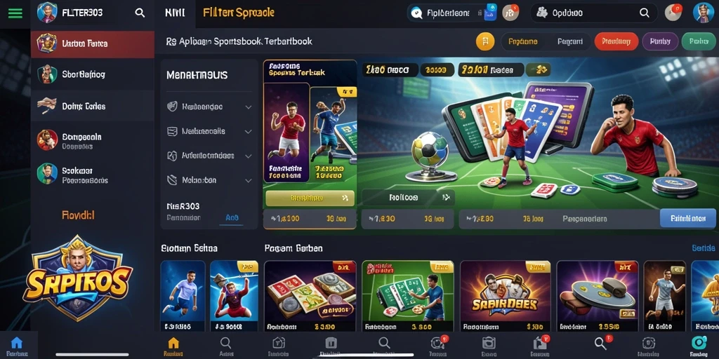 Tangkapan layar utama FILTER303 menampilkan antarmuka taruhan olahraga yang menarik.