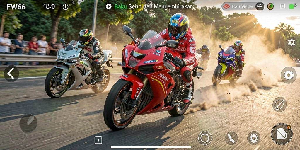 Tampilan gameplay balapan motor yang menegangkan dan penuh aksi.