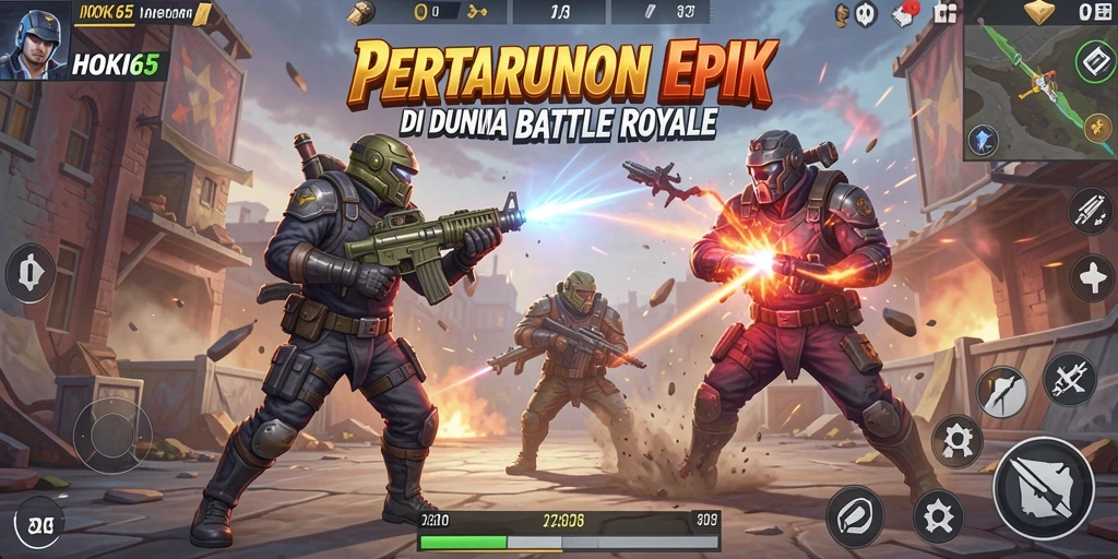 Tampilan gameplay HOKI65 yang intens dan mendebarkan dalam pertempuran Battle Royale.