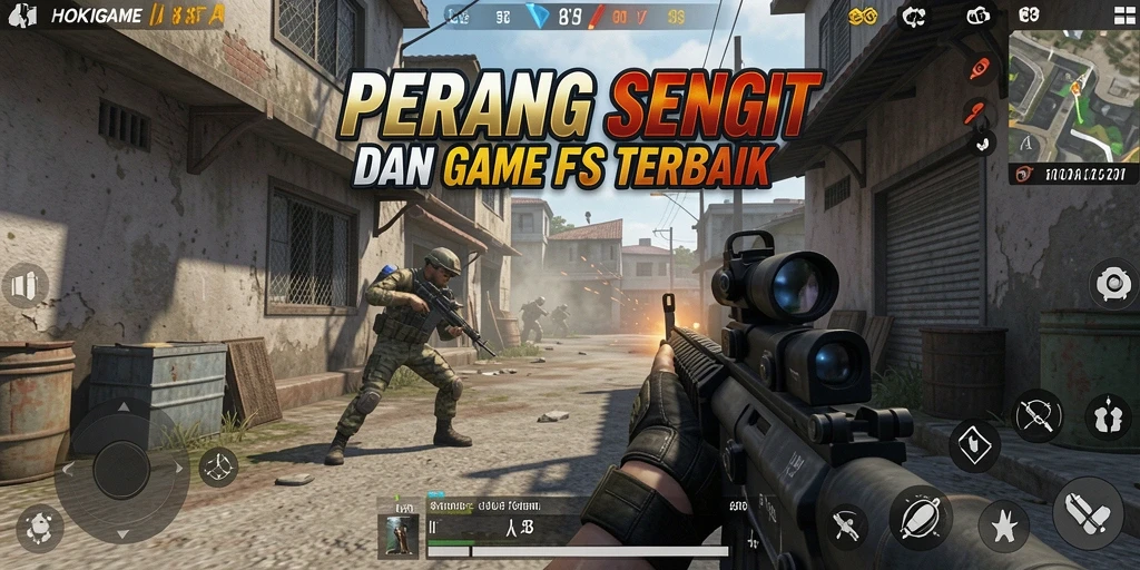 Tangkapan layar HOKIGAME yang menampilkan aksi tembak-menembak yang intens.