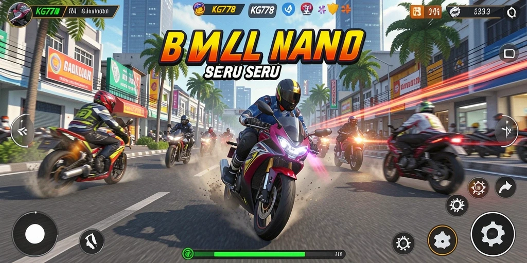 Gameplay seru balapan motor di berbagai trek menantang.
