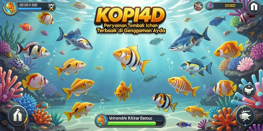 Tampilan gameplay KOPI4D yang seru saat menembak ikan.
