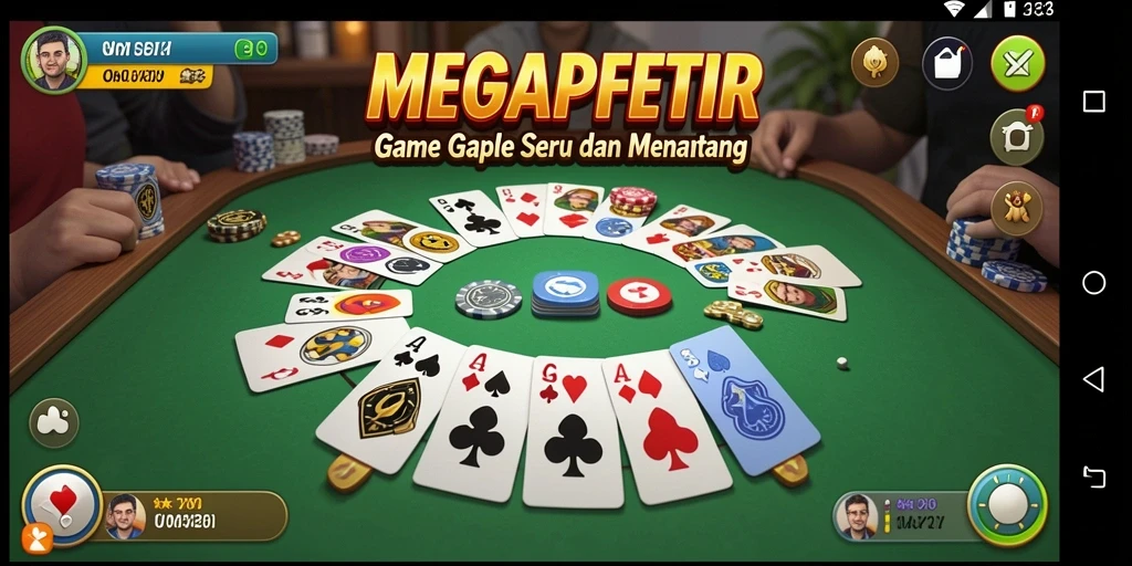 Screenshot gameplay MEGAPETIR yang menampilkan suasana permainan Gaple.