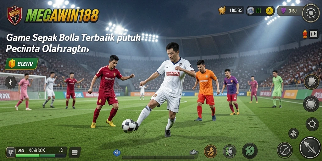 Screenshot MEGAWIN188 menampilkan aksi seru di lapangan sepak bola.