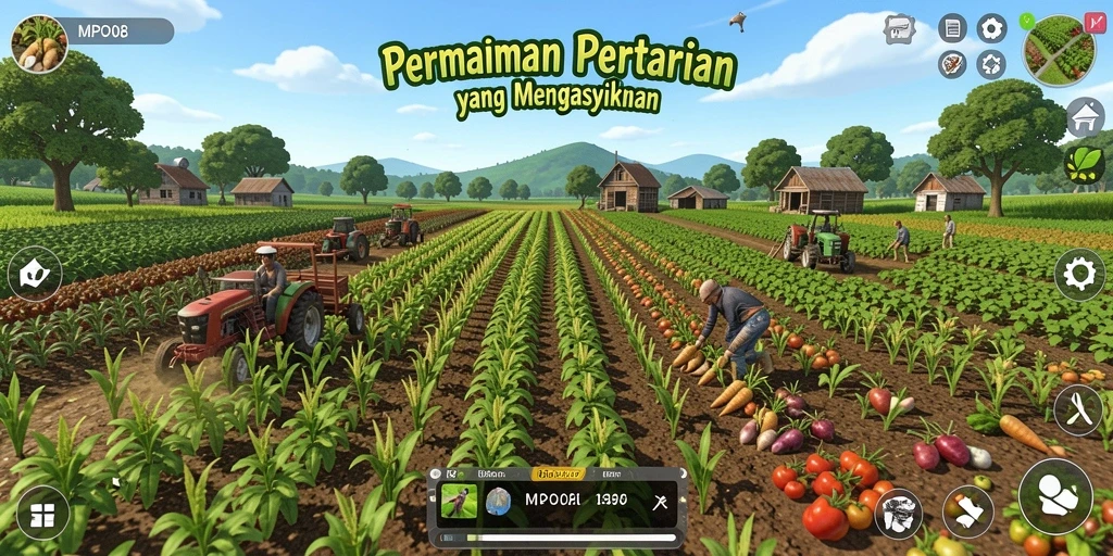 Tampilan gameplay MPO08 yang menunjukkan keseruan bertani.