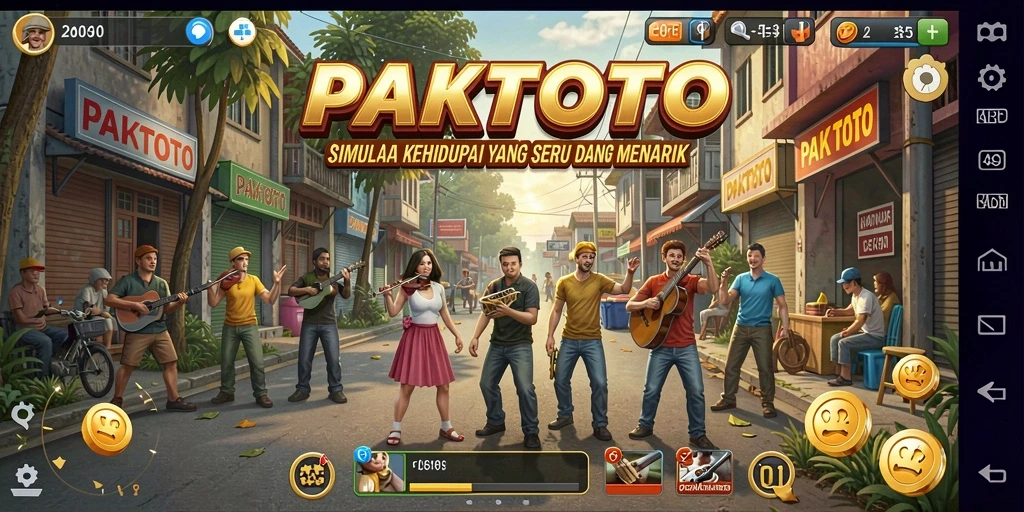 Tampilan gameplay PAKTOTO menampilkan kehidupan virtual yang dinamis dan interaktif.