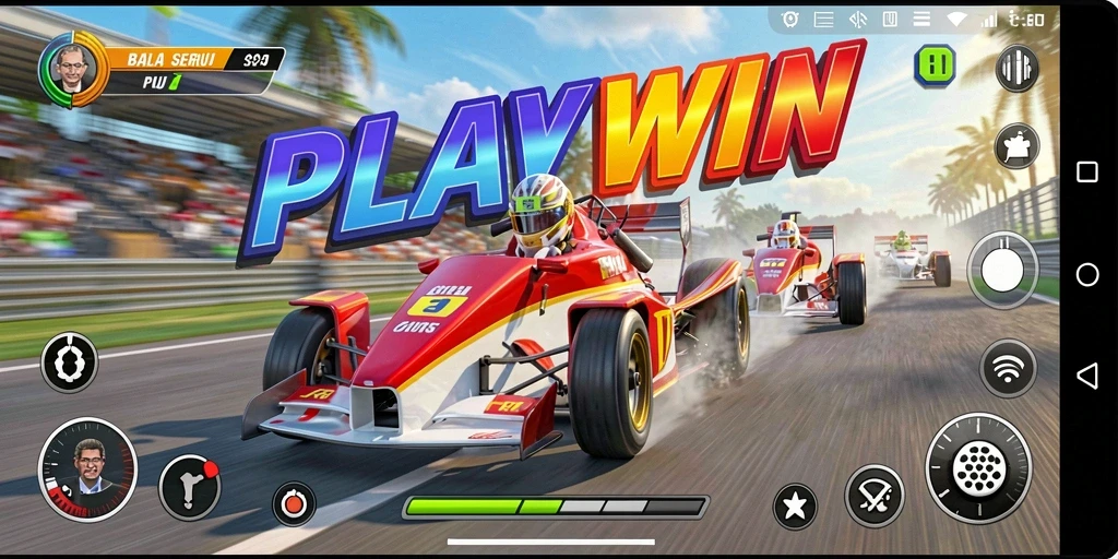 Tampilan seru gameplay balap mobil di PLAYWIN.