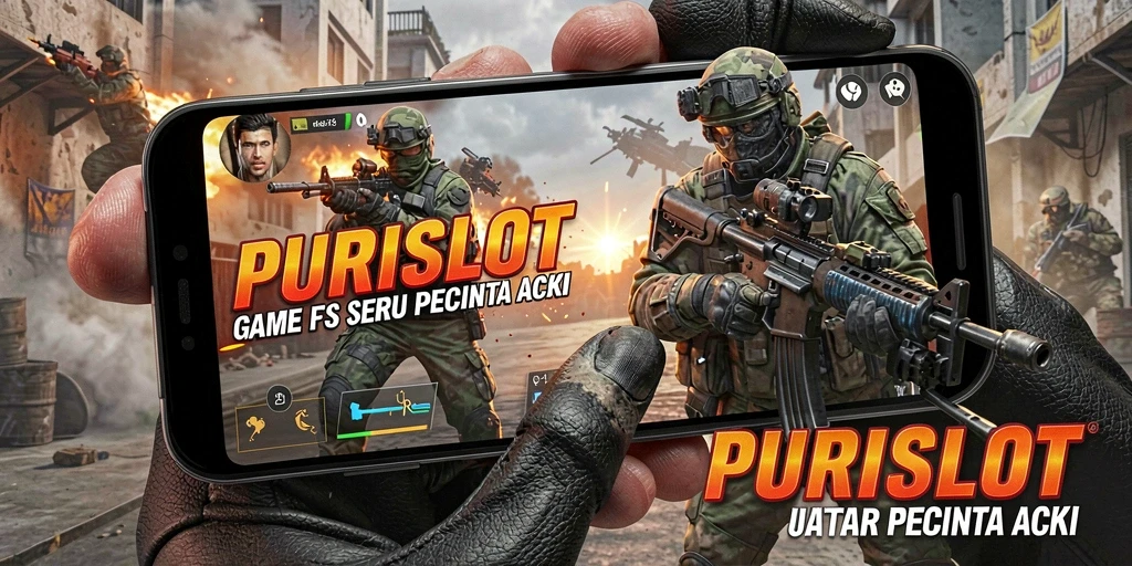 Tangkapan layar utama PURISLOT menampilkan pertempuran intens dalam game FPS.