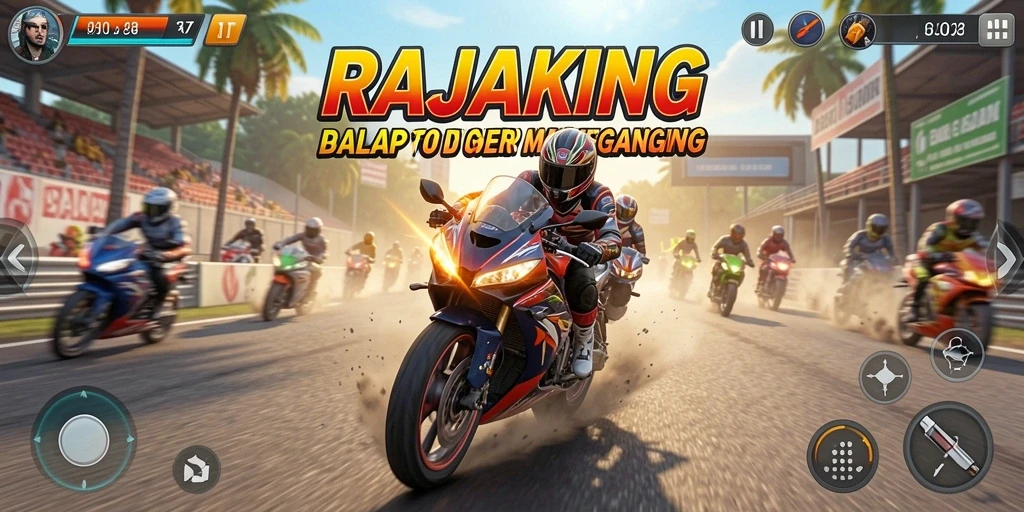 Tampilan gameplay balap motor yang seru dan menantang.