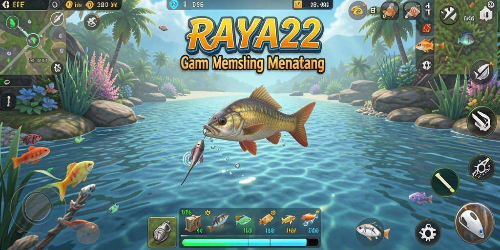 Tampilan gameplay menarik dari RAYA22 sambil menangkap ikan.