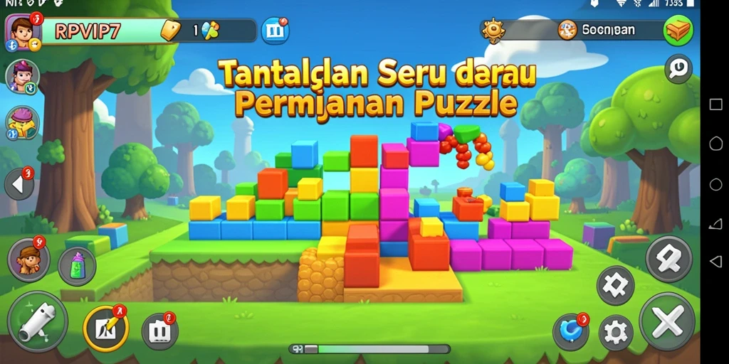 Screenshot gameplay RPVIP7 yang menunjukkan tantangan membangun puzzle.